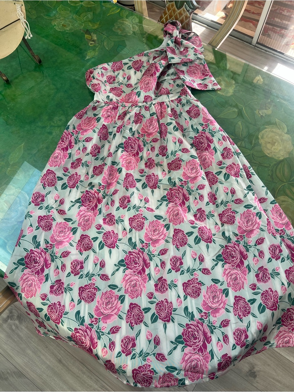Sugarlips Pink Rose Print One-Shoulder Dress